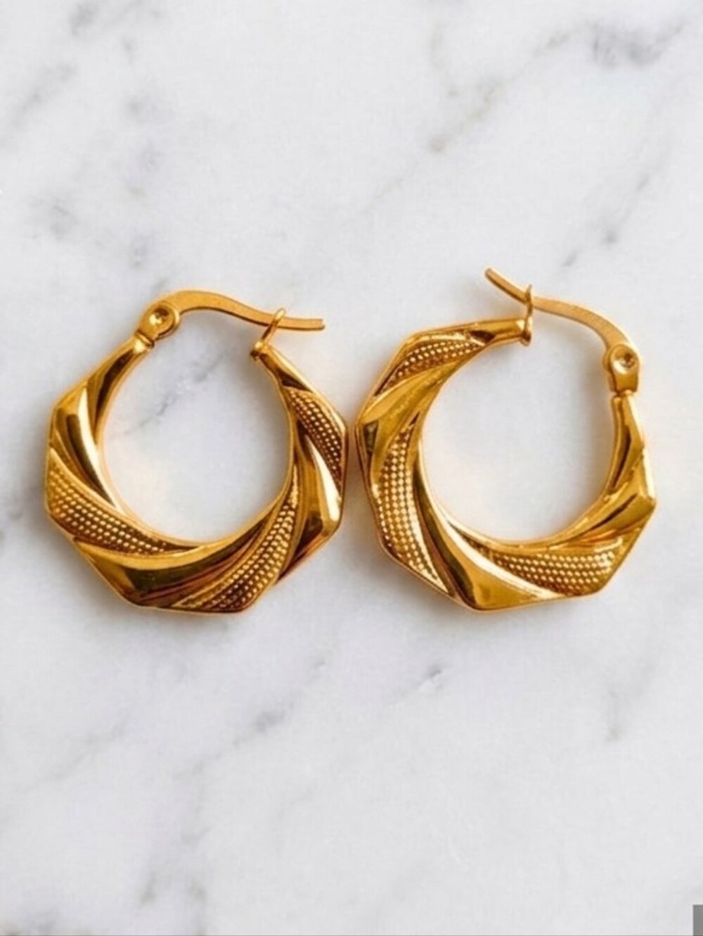 Gold Textured Hoop Earrings - Women Jewelry